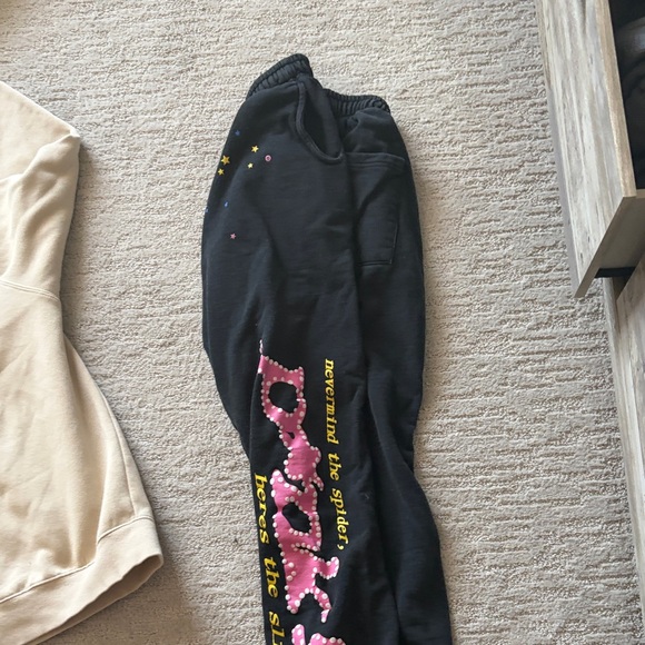 Black Graphic Cargo Sweatpants with Pink Lettering